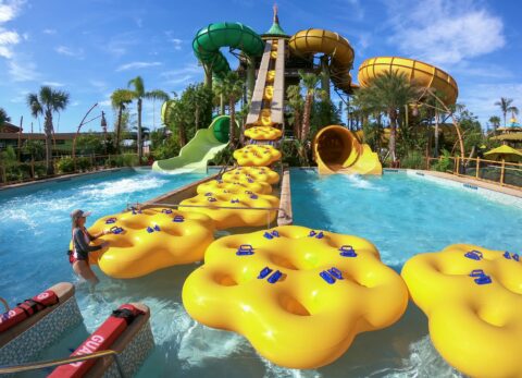 Rafts at Volcano Bay being hauled up using nifty conveyor belts - Everything You Need to Know For the Perfect Day at Volcano Bay