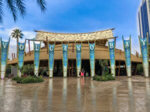 Entrance to Volcano Bay. If you are staying at Cabana Bay Resort you have the option to enjoy a designated walking path that takes you right to the water park. -Everything You Need to Know For the Perfect Day at Volcano Bay