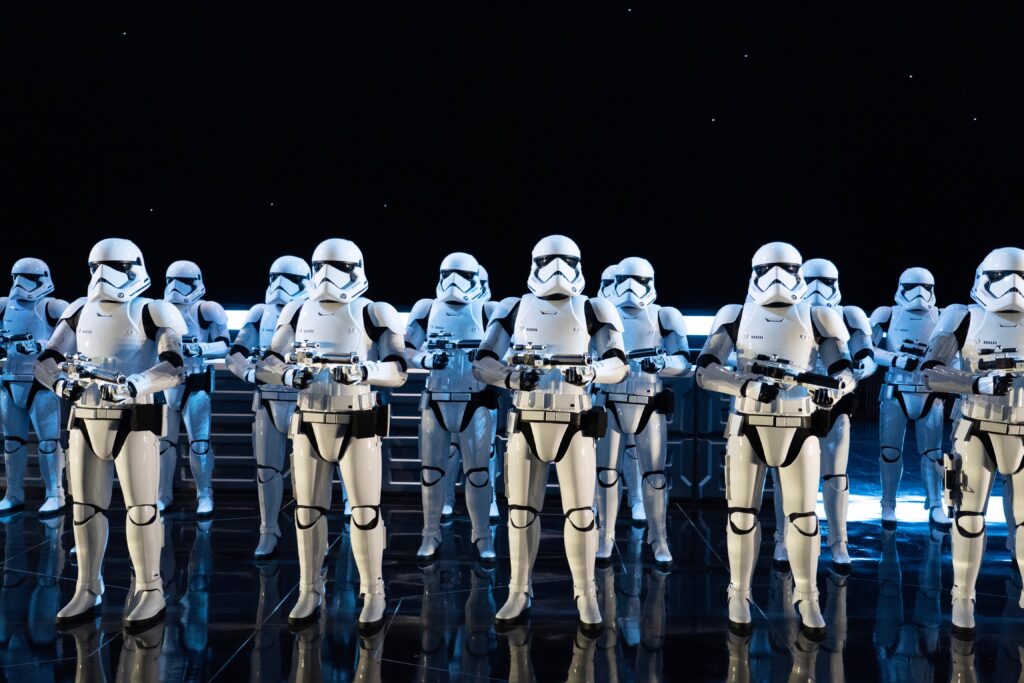 Rows of Storm Troopers in one of the scenes from Rise of the Resistance. Boasting the most advanced ride technology of any dark ride in Disney theme park history, Rise of the Resistance is an epic, immersive, and innovative experience on a scale like no other.