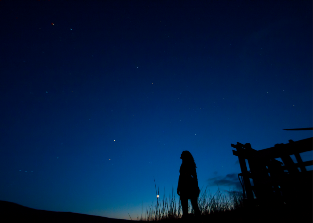 Silhouette of girl gazing up at the night sky. Going to the movies may not be an option, but there's always a beautiful show playing out across the night sky. See if you can spot specific stars and planets using a telescope or download SkyView Lite. This free app, for apple and android, lets you point your phone to the sky and identify the stars, constellations, galaxies, satellites, and planets that are present. - Safe Summer Bucket List – 100 Ways to Have Fun This Summer While Social Distancing 