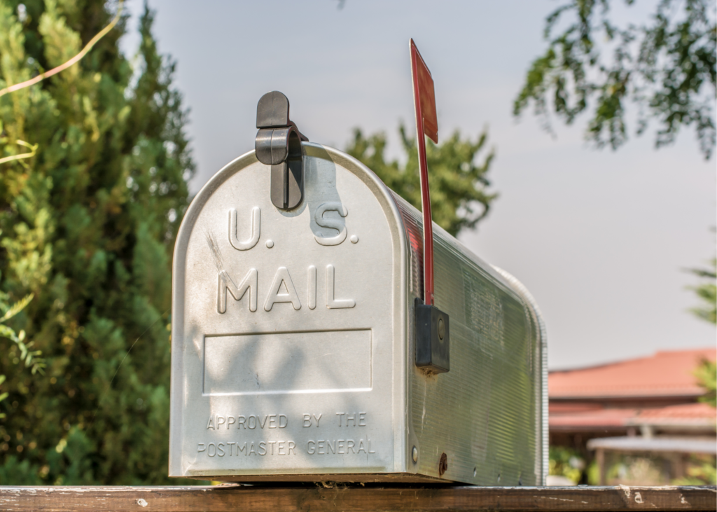 Silver US mail box. Write letters to a loved one or send “Thinking of You Cards” out to friends. Real mail is lovely to receive and could really brighten someone’s day. 